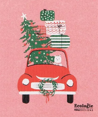 Winter Wheels Cat Swedish Dishcloth