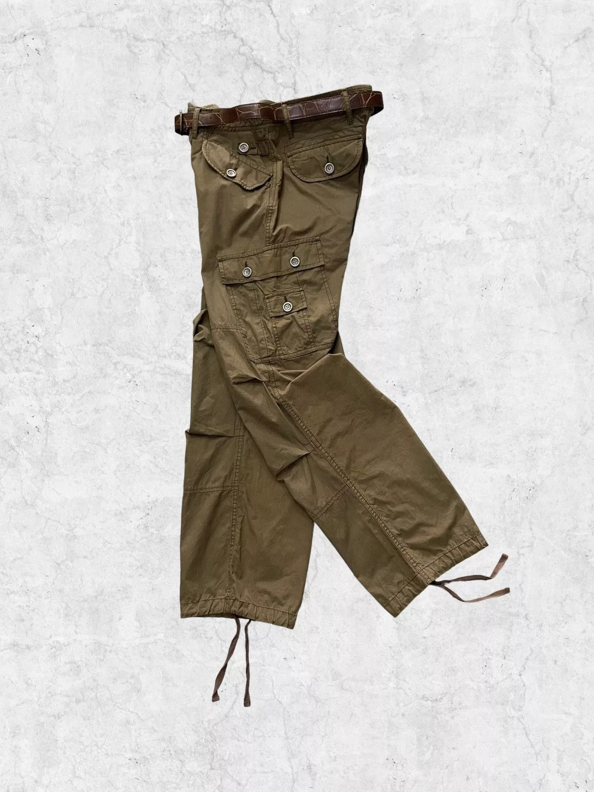 Japanese Brand Casual Pants Japanese Brand × Takeo Kikuchi × Vintage Takeo Kikuchi Japan Multi Pocket Cargo Pants With Belt Green