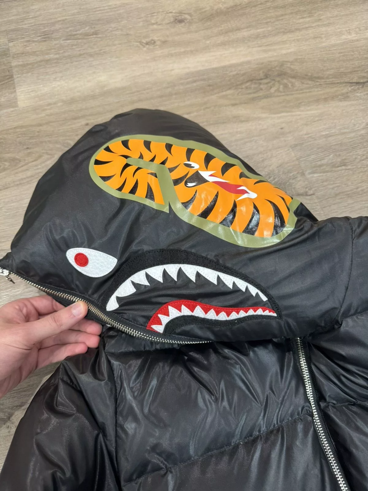 Bape Light Jackets BAPE Shark Puffer Jacket Full Zip Black