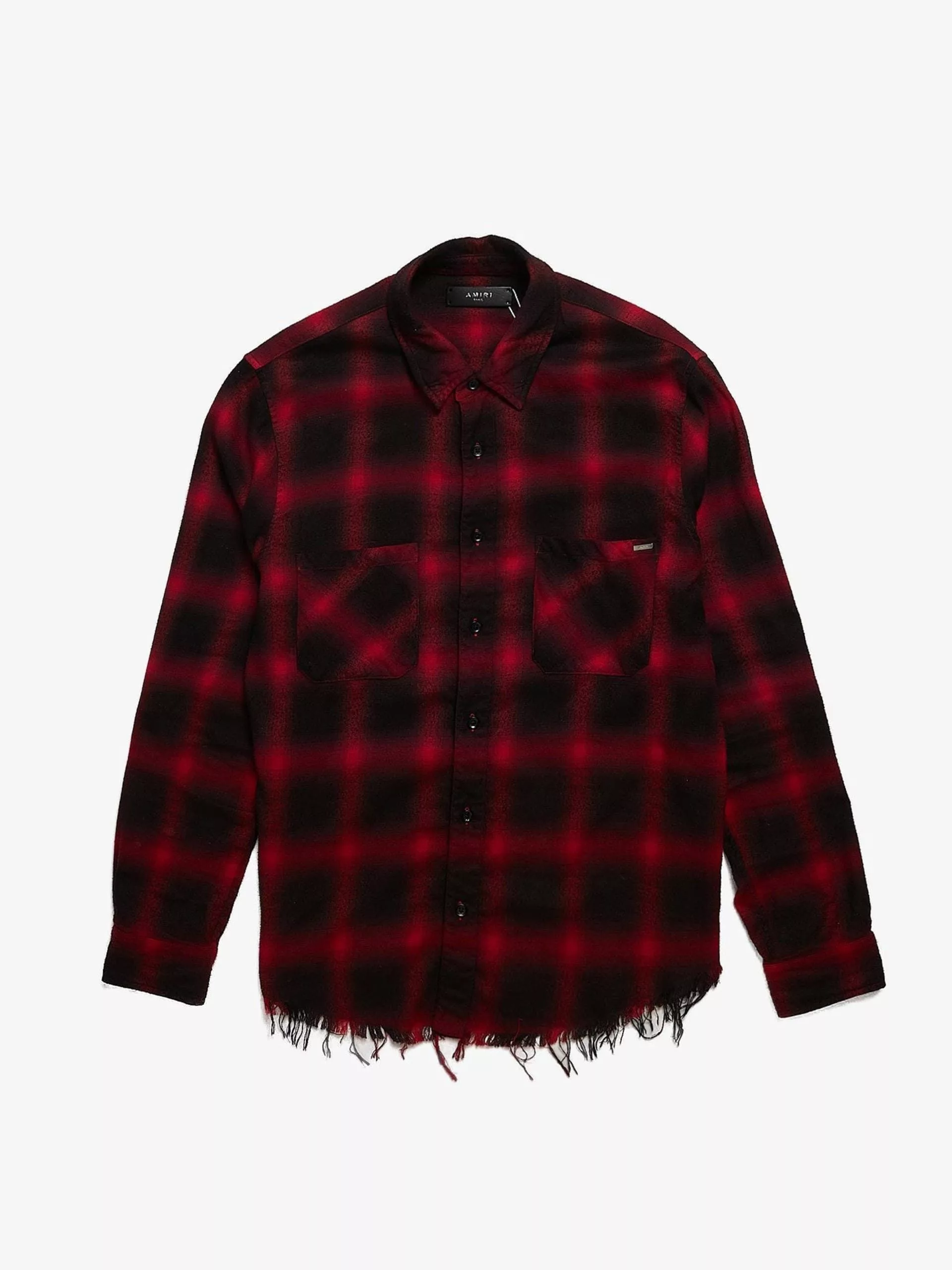 Amiri Long Sleeve T Shirts Amiri Red & Black Buttoned Checkered Distressed Cotton & Viscose Shirt