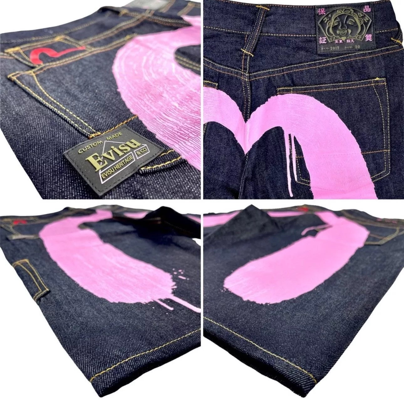 Evisu Shorts Evisu heritage pink denim shorts Black