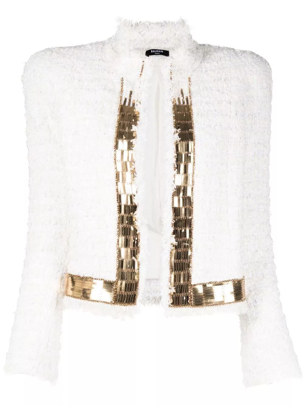 Balmain Jackets Balmain o1w1db10624 Zipped Tweed Jacket in White