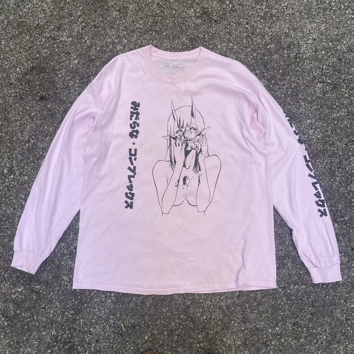 Anime Long Sleeve T Shirts Anime × If Six Was Nine Lewd Complex Anime Girl Long Sleeve Tee Pink