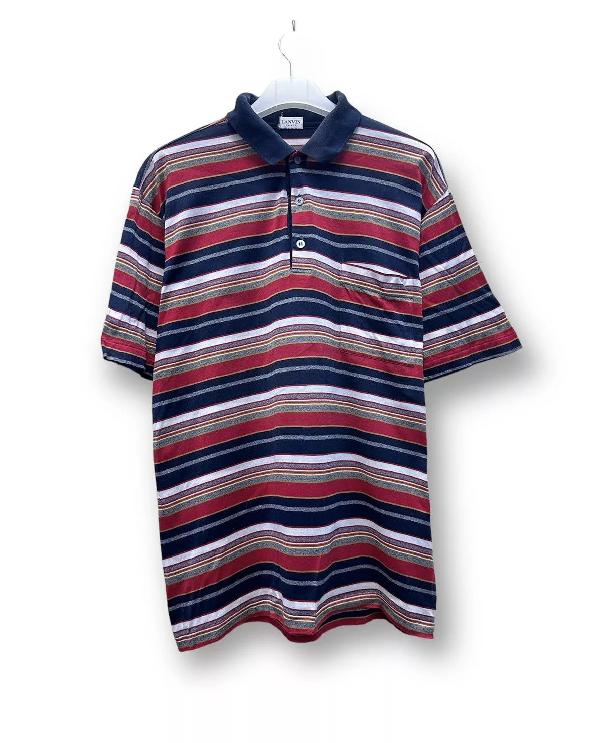 Lanvin Polos Lanvin × Vintage Vintage Lanvin Paris Single Stitch Stripe Polo Tee A229 Black Luxury