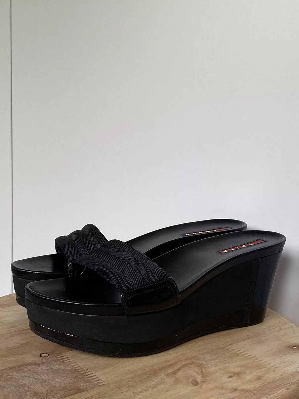 Prada Sandals Prada × Vintage Prada Leather Sandals Flip Flops on Wedges Black Luxury