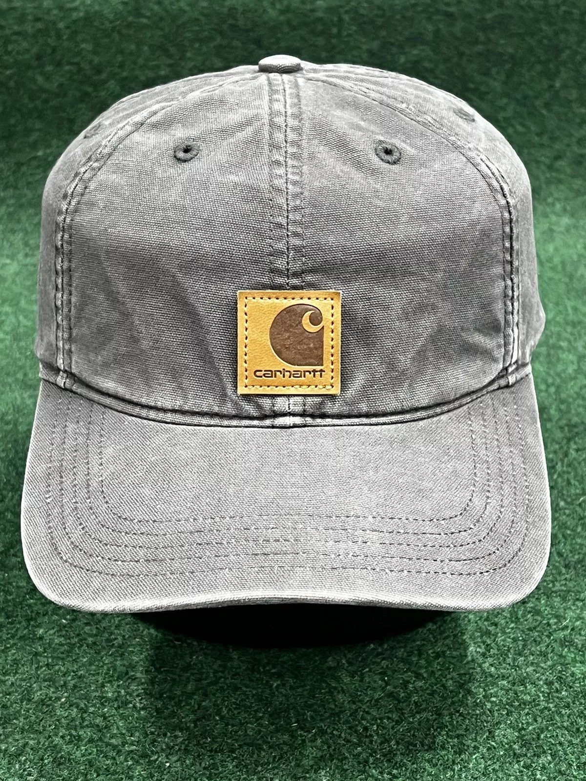 Carhartt Hats Carhartt Leather Patch Strapback Hat Gray Workwear