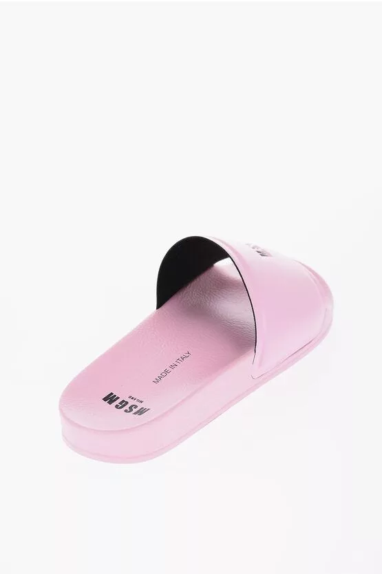 MSGM Slip Ons MSGM og1mm0724 Solid Contrasting Logo Sliders in Pink