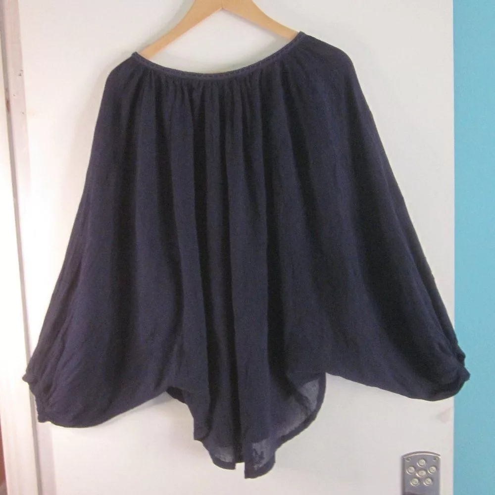 Neiman Marcus Blouses Neiman Marcus Neumann Marcus Size L Navy Blue Gauze Cotton Summer Top Cove