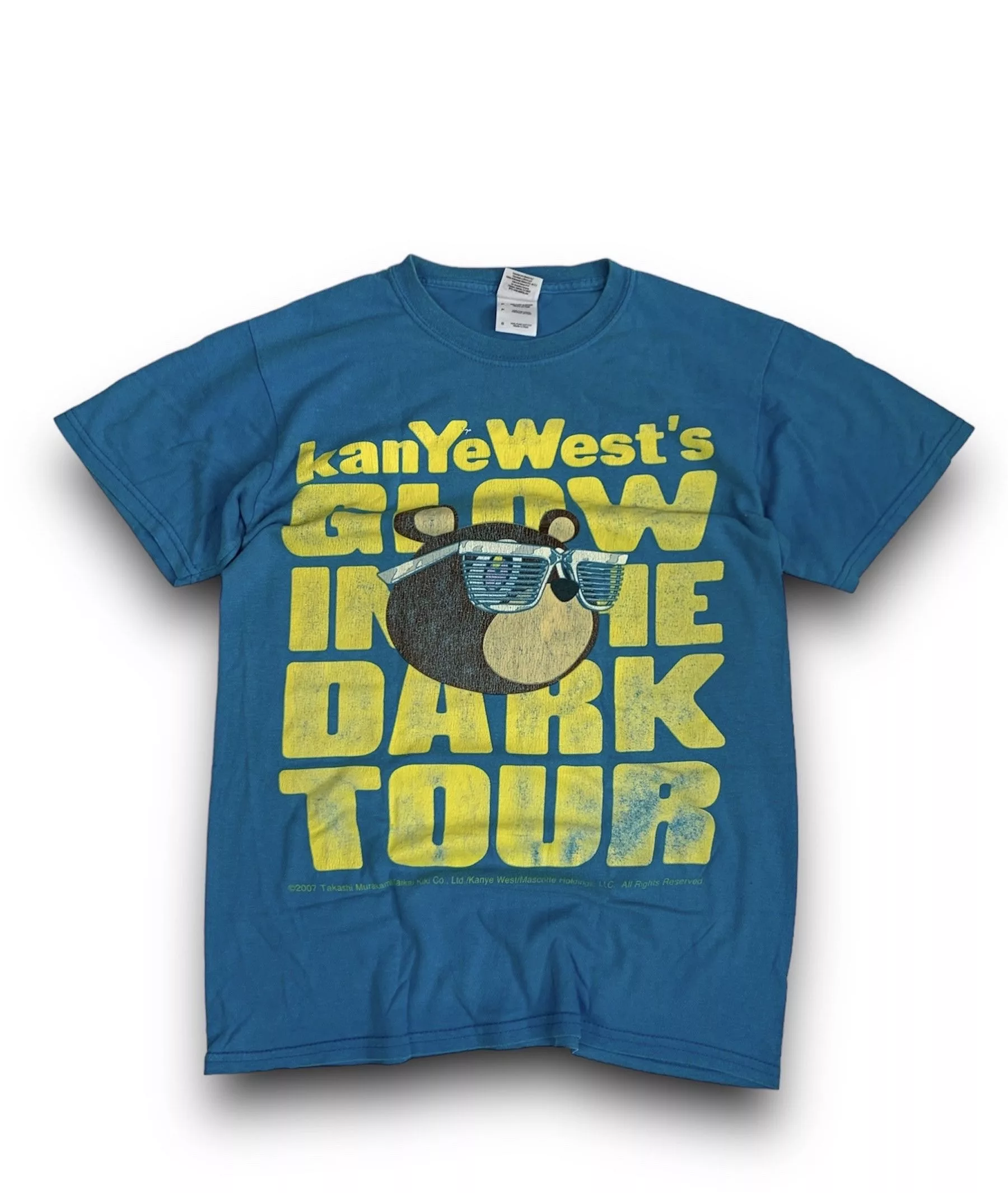 Kanye West Short Sleeve T Shirts Kanye West × Takashi Murakami Kanye West Glow in the Dark Tour Tee Size Small 2007 Blue Streetwear