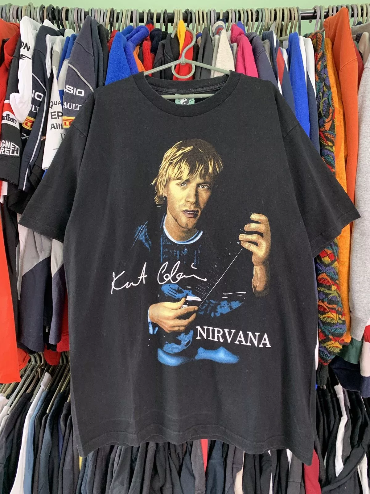 Nirvana Short Sleeve T Shirts Nirvana × Vintage VINTAGE KURT COBAIN NIRVANA ALL OVER PRINT TEE SHIRT Black