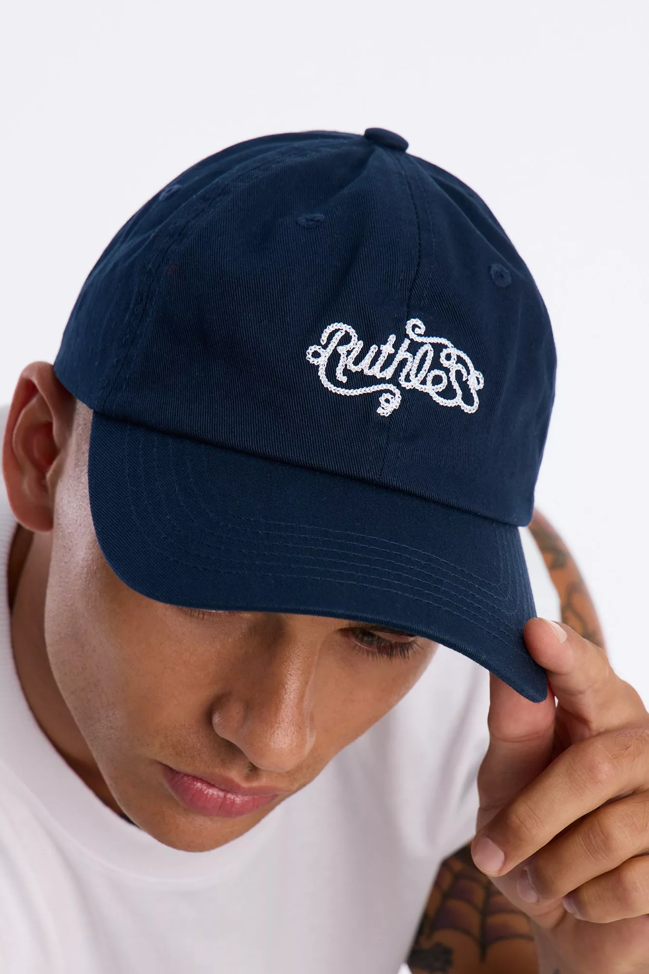Ruthless Chainstitch Embroidered Snapback Hat - Navy
