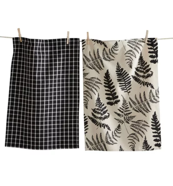 Black Multi Fern Dishtowel S/2