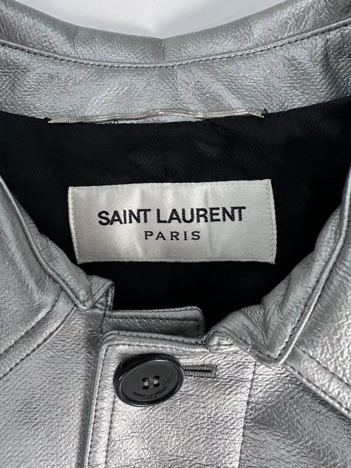 Saint Laurent Paris Heavy Coats Saint Laurent Paris Silver Leather Coat