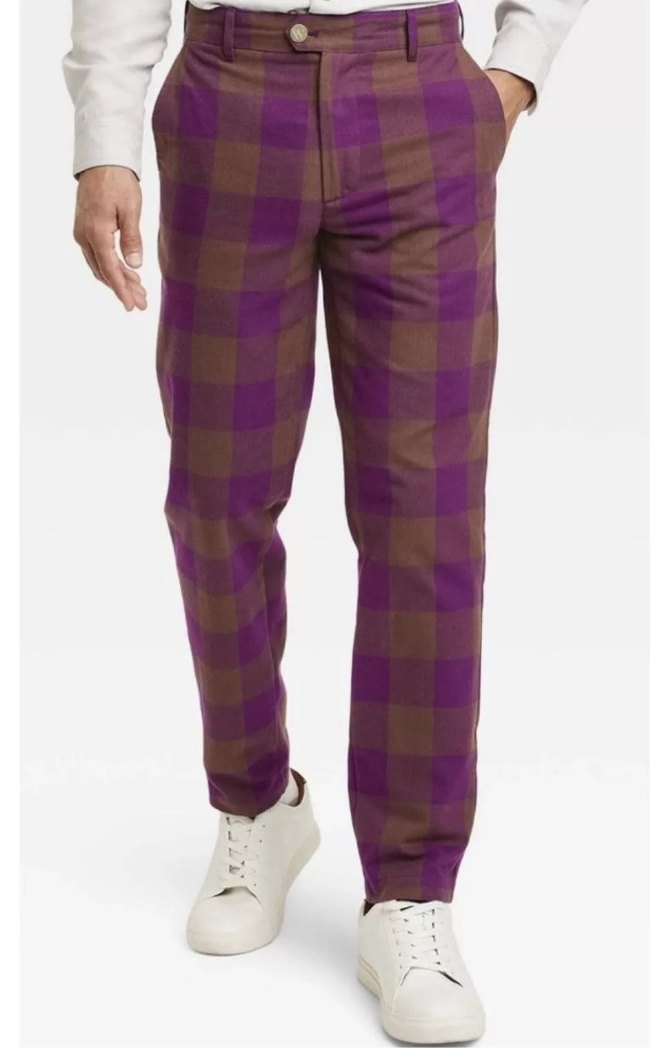 Designer Casual Pants Designer × Other Houston White Gingham Checkered Pants 34x32 Purple Streetwear