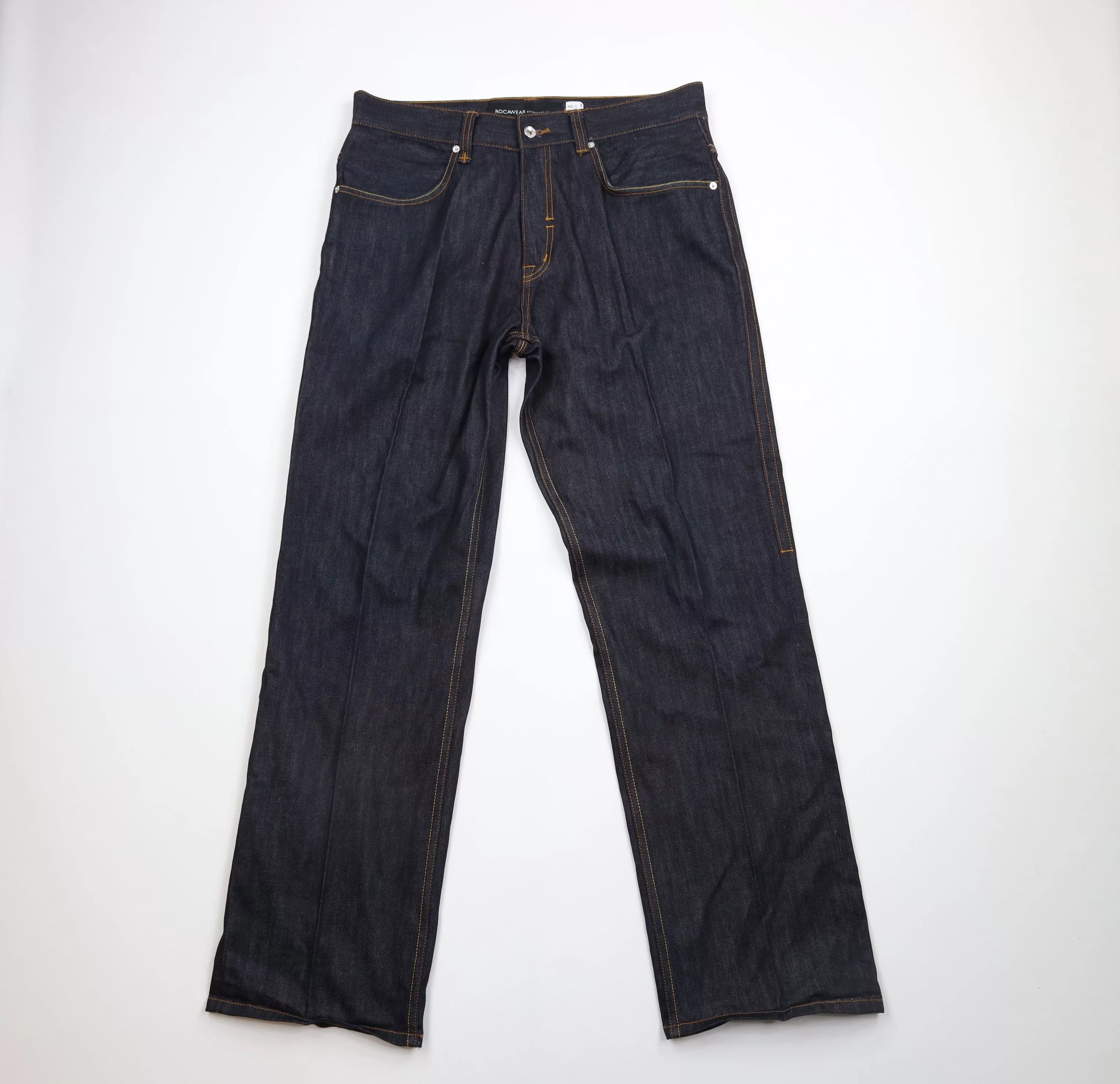 Rocawear Denim Rocawear × Vintage Vintage Rocawear Trim Wide Leg Denim Jeans Indigo Wash Blue