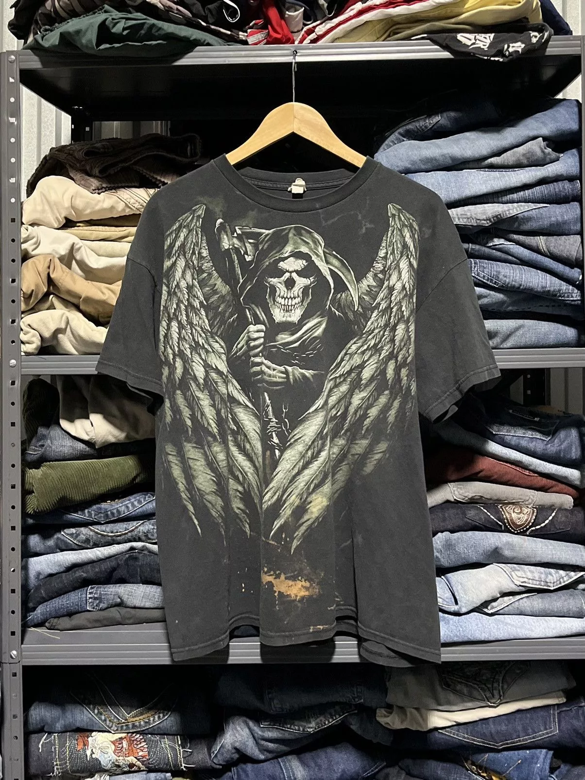 Affliction Short Sleeve T Shirts Affliction × Tapout × Vintage Crazy Y2K Affliction Style Grunge Wings Skater Opium Tee Black