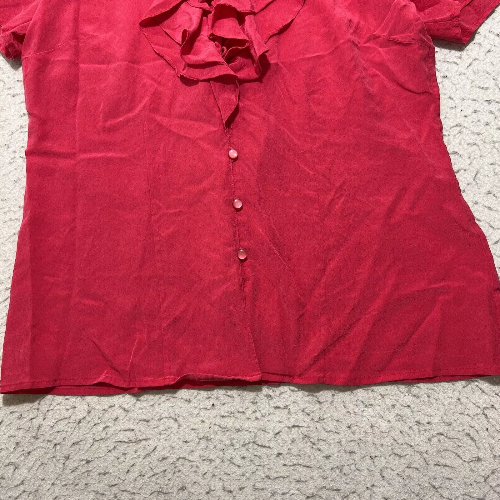 Pendleton Blouses Pendleton Silk Short Sleeve Hot Pink Ruffle Button Up Top