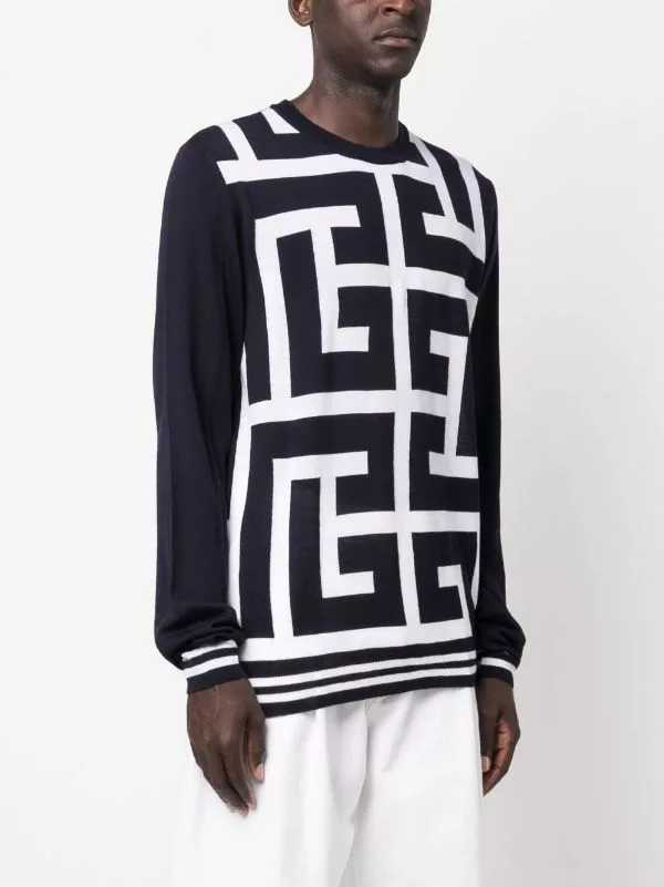 Balmain Sweaters Balmain o1w1db10624 Maxi Monogram Wool Sweater in Black