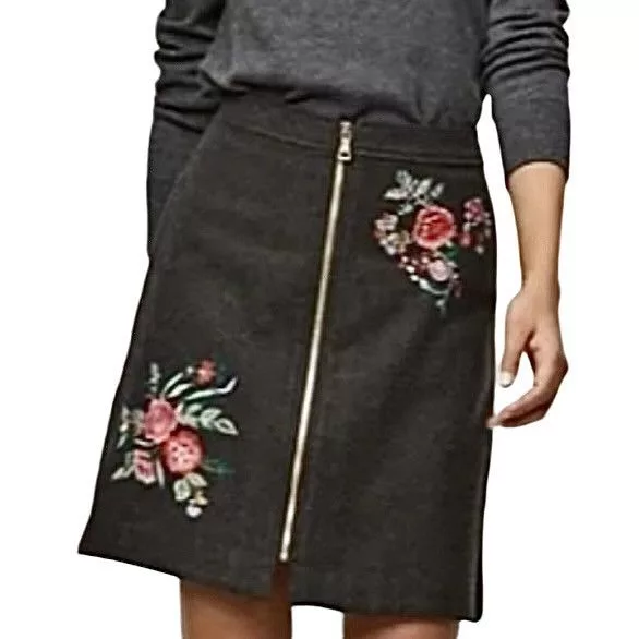 Loft Mini Skirts Loft embroidered wool blend skirt Gray