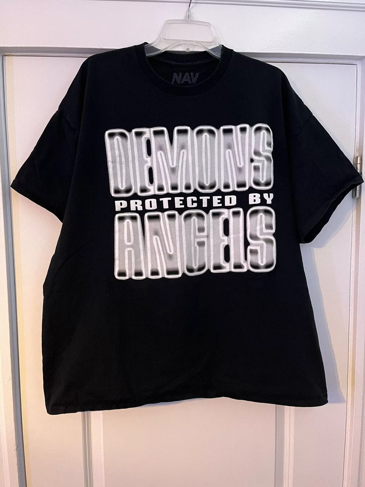 NAV Short Sleeve T Shirts NAV × Vlone × XO Vlone x Nav Demons Protected By Angels Tee Shirt Size XL XO Black