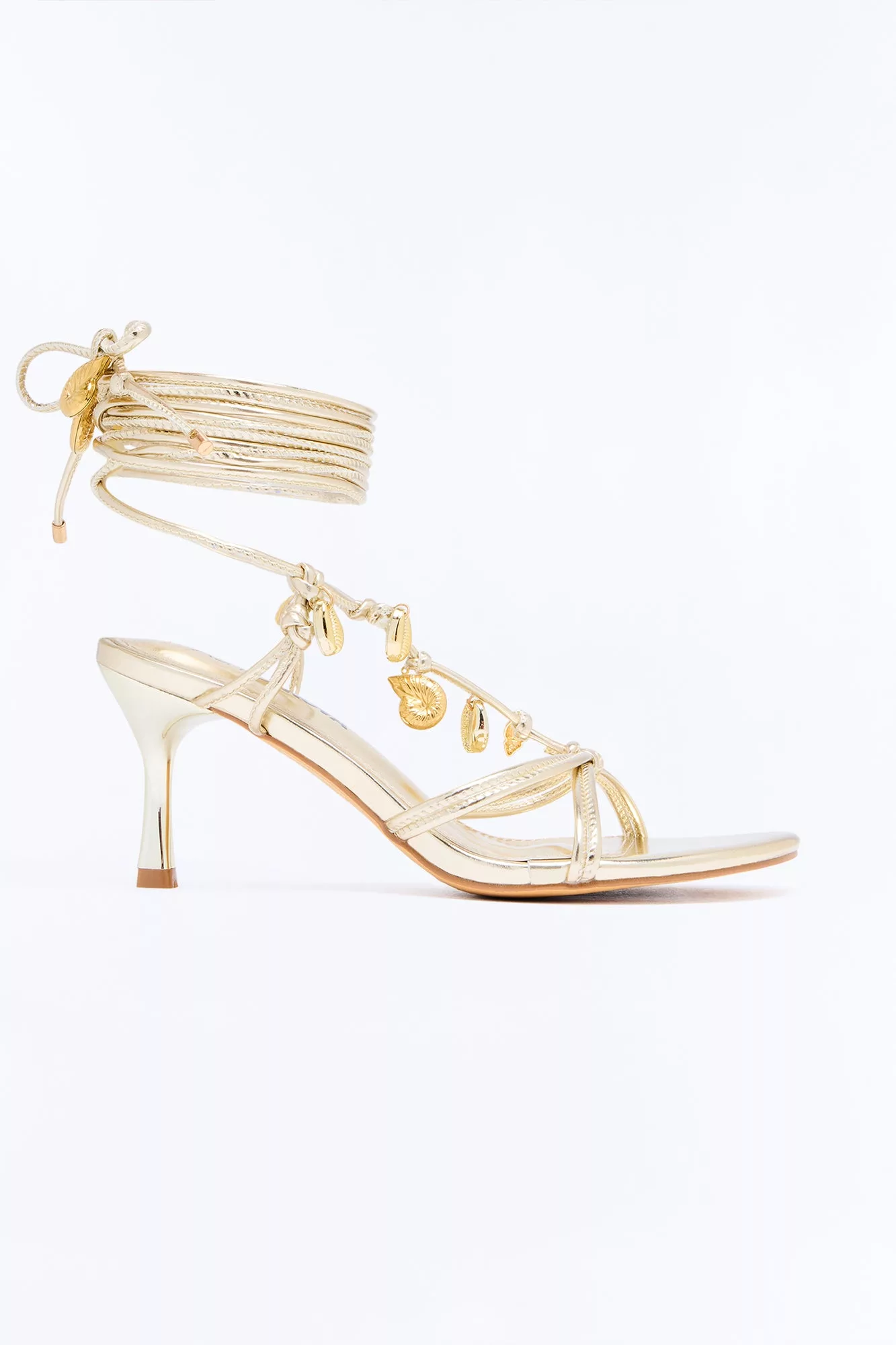 Chrome Shell Wrap Up Heels - Gold