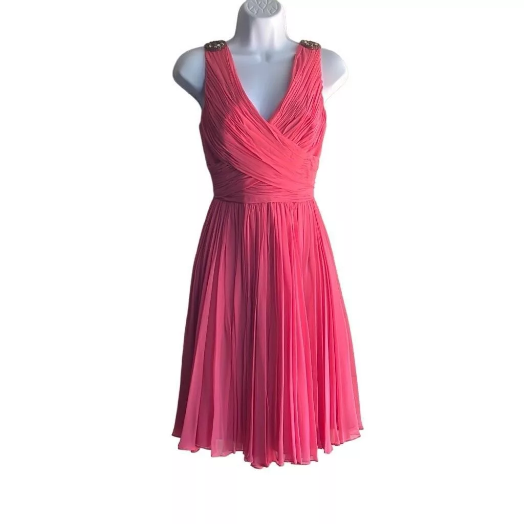 Other Midi Dresses Other Marchesa Notte Womens 8 100% Silk Cocktail Dress Pink Pleate