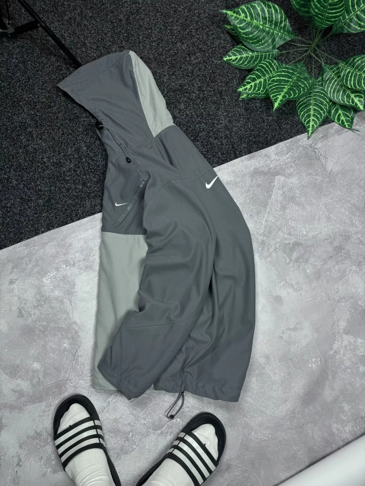 Nike Light Jackets Nike × Vintage Vintage Nike windbreaker with drawstring Y2K Gorpcore style Gray Streetwear