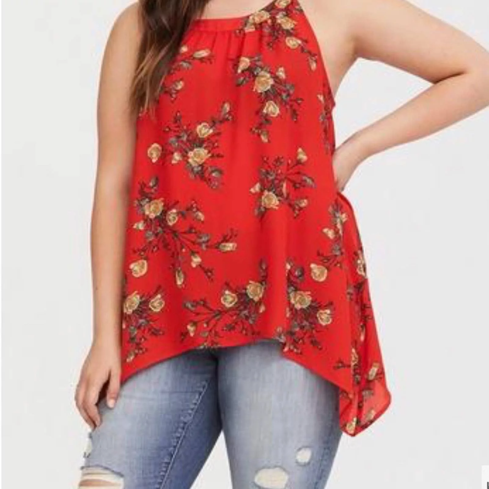 Other Blouses Other Torrid Georgette High Neck Tank Red