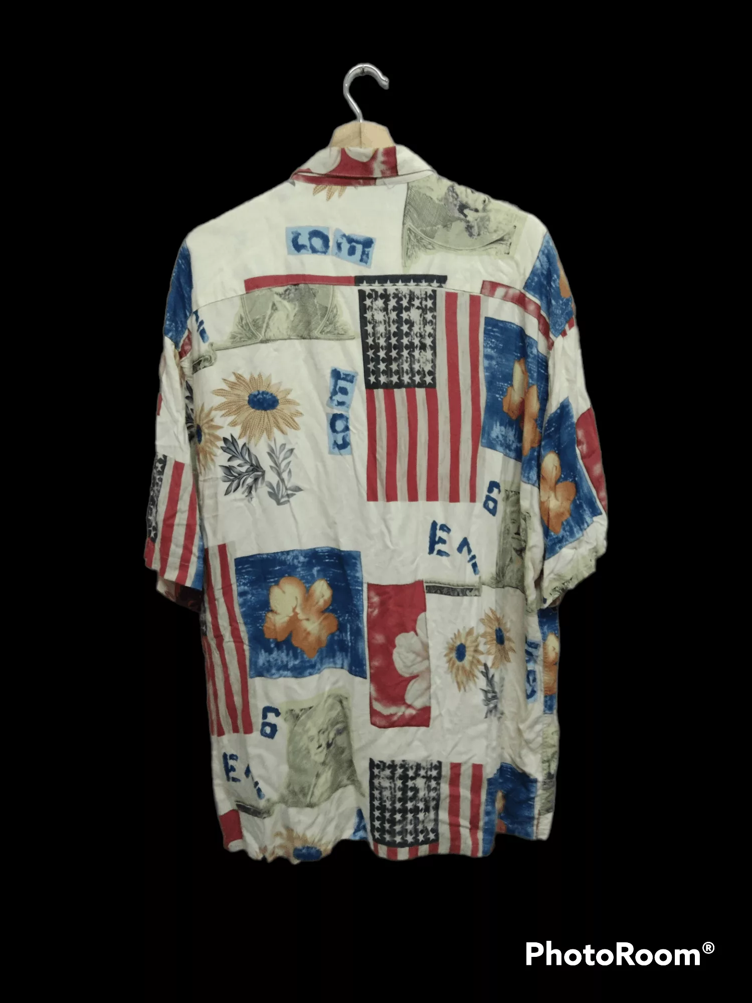 Vintage Shirts Button Ups VINTAGE CAMPIA RAYON GEORGE WASHINGTON DOLLOR BILL MARCO Beige Streetwear