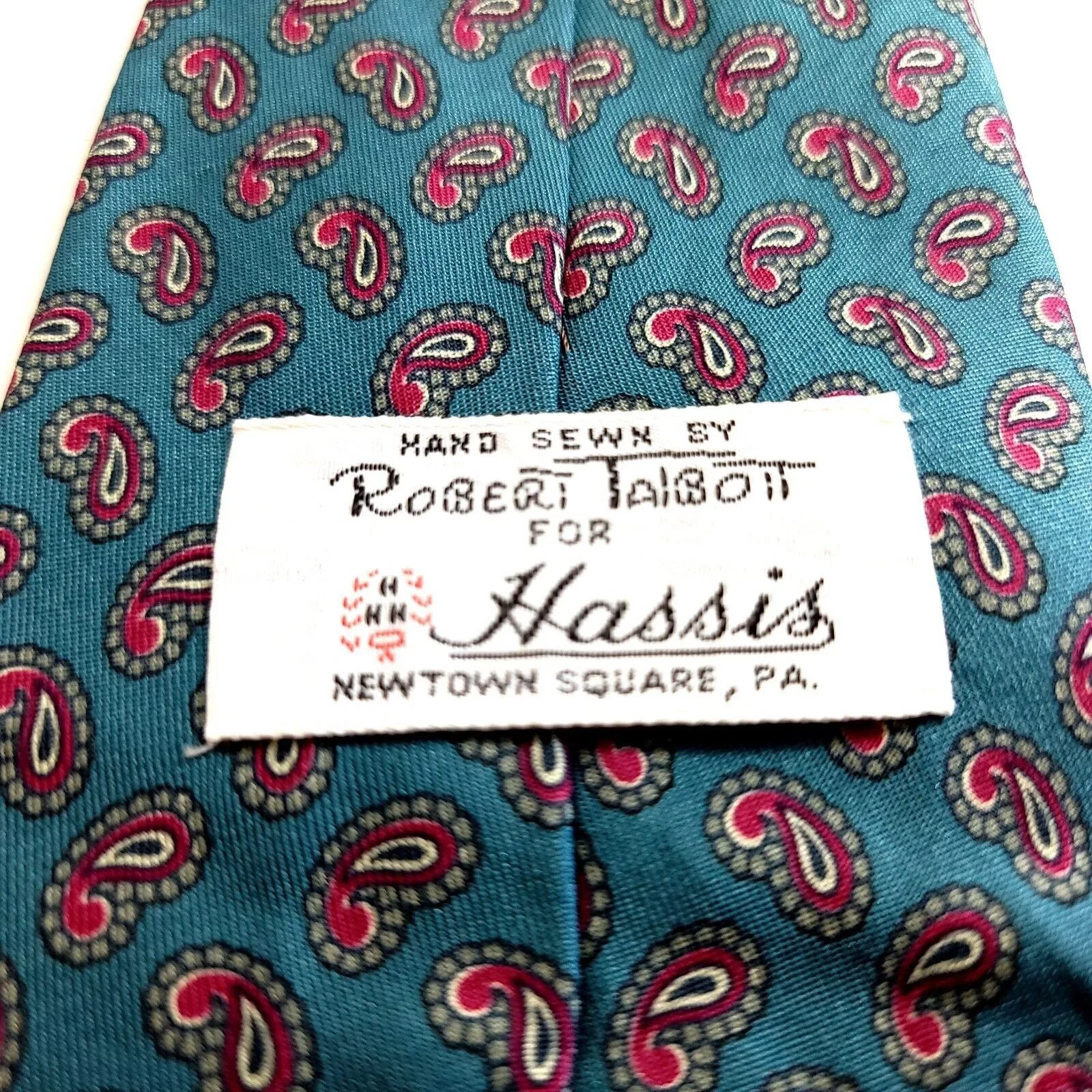 Robert Talbott Ties Pocketsquares Robert Talbott Teal Red Paisley Print Hand Sewn Short Silk T Green