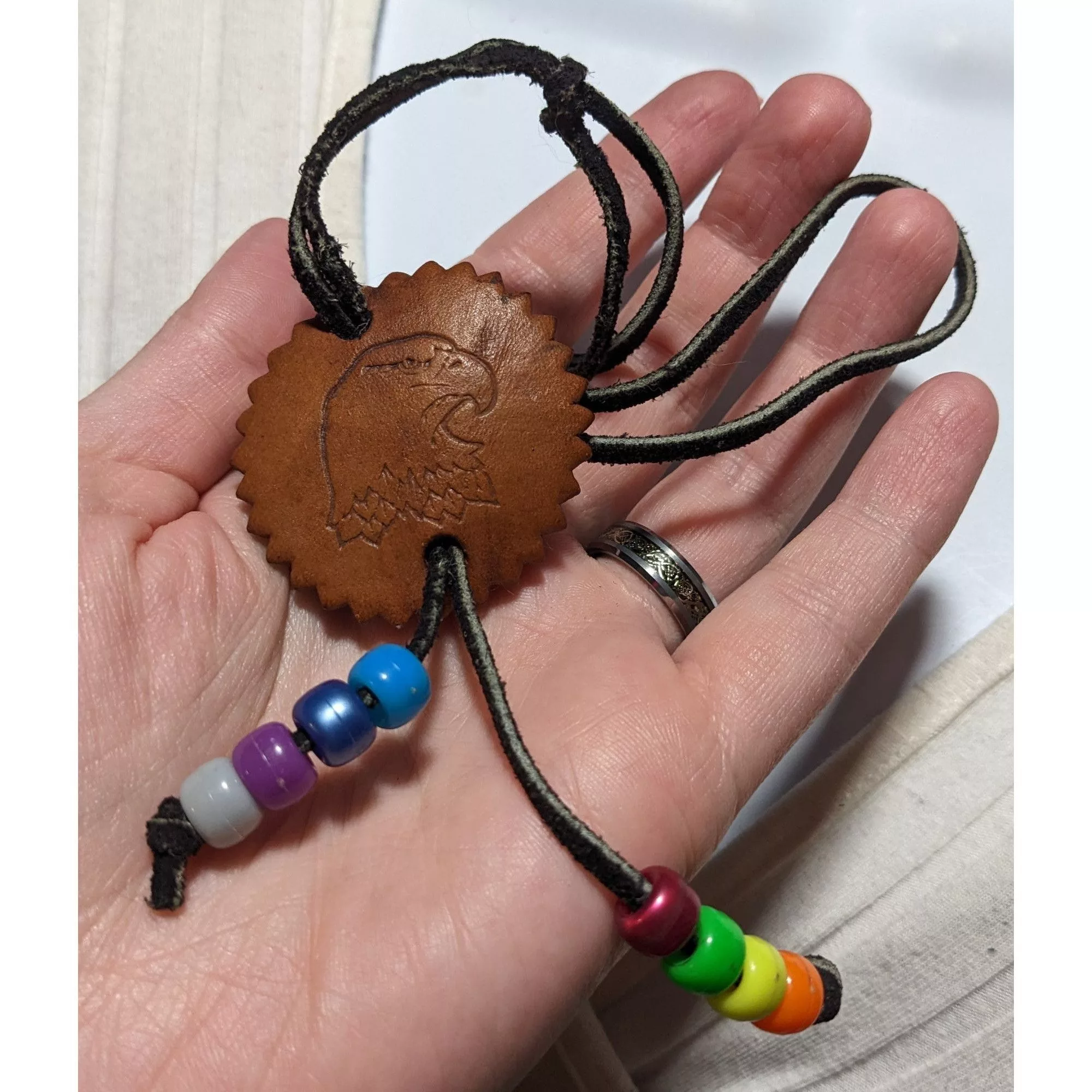 Other Necklaces Other Handmade Leather Eagle Medallion Necklace Multi