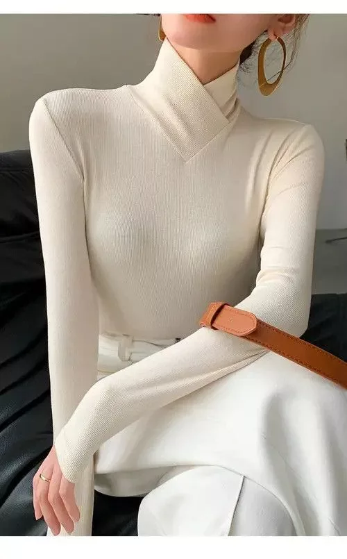 Japanese Brand Bodysuits Japanese Brand × Vintage Collar Long-sleeved Stretch T-shirt Women's Fall White Streetwear