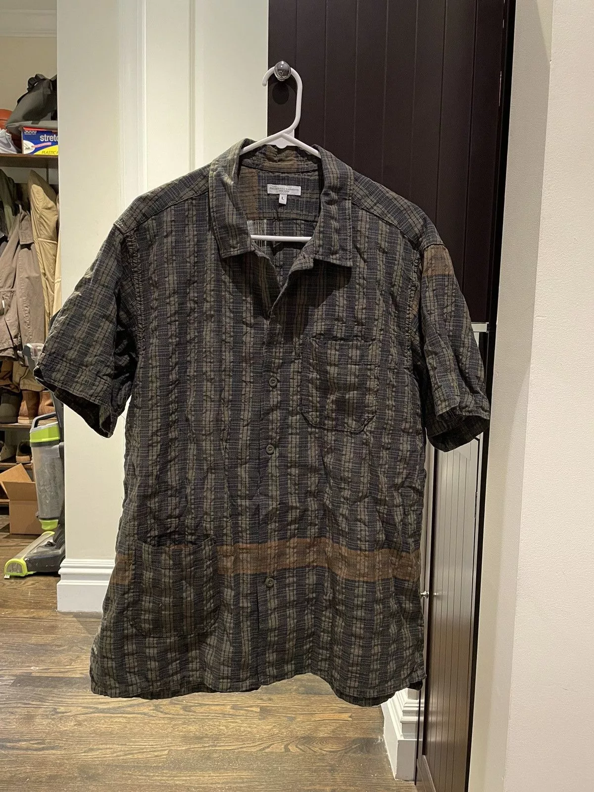 Engineered Garments Shirts Button Ups Engineered Garments Short Sleeve Button Down Blue