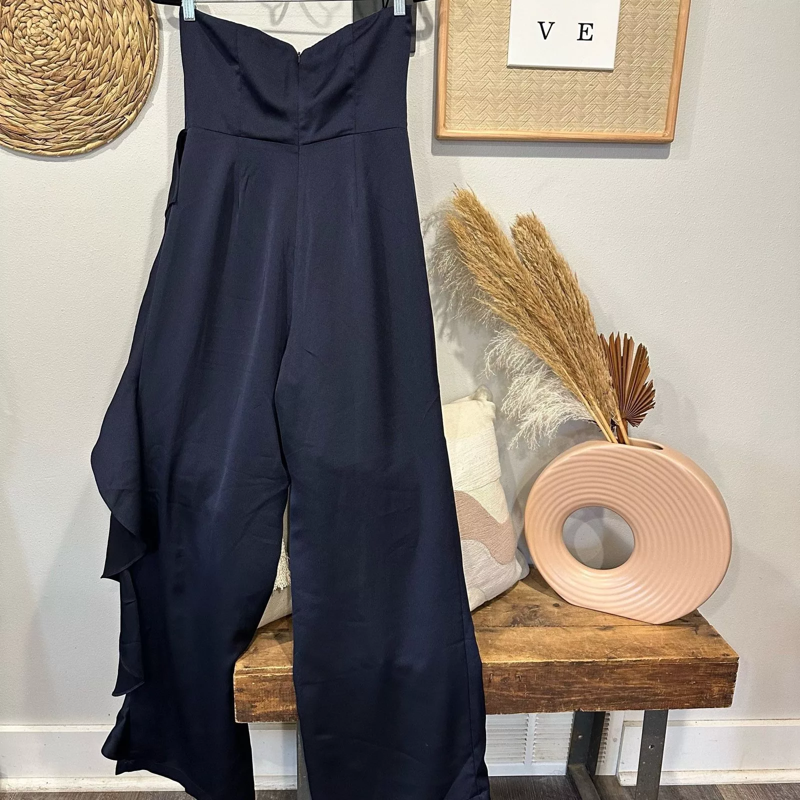 Other Jumpsuits Other Cascading Love Navy Blue Strapless Ruffled Wide-Leg Jumpsuit
