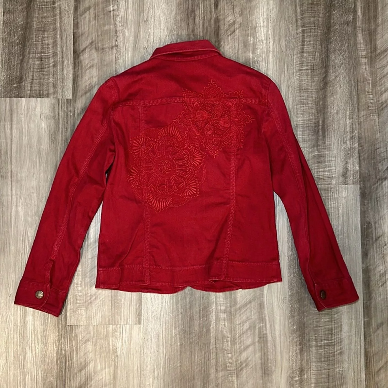 Chicos Jackets Chicos Chico’s Floral Embroidered Denim Stretch Jacket - 0 (Small)