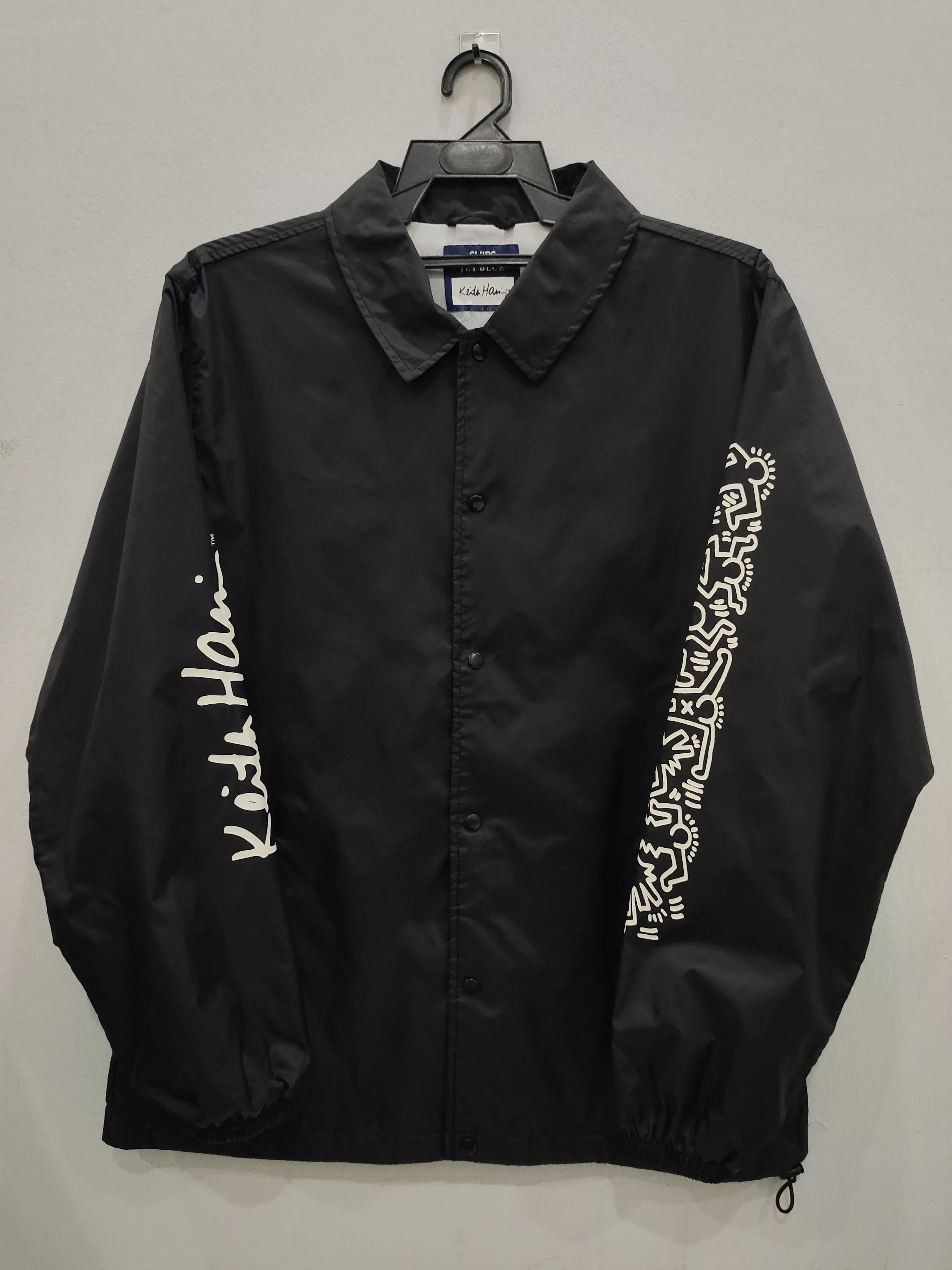 Designer Light Jackets Designer × Keith Haring Keith Haring x Ships Jet Blue Coach Jacket Black Streetwear