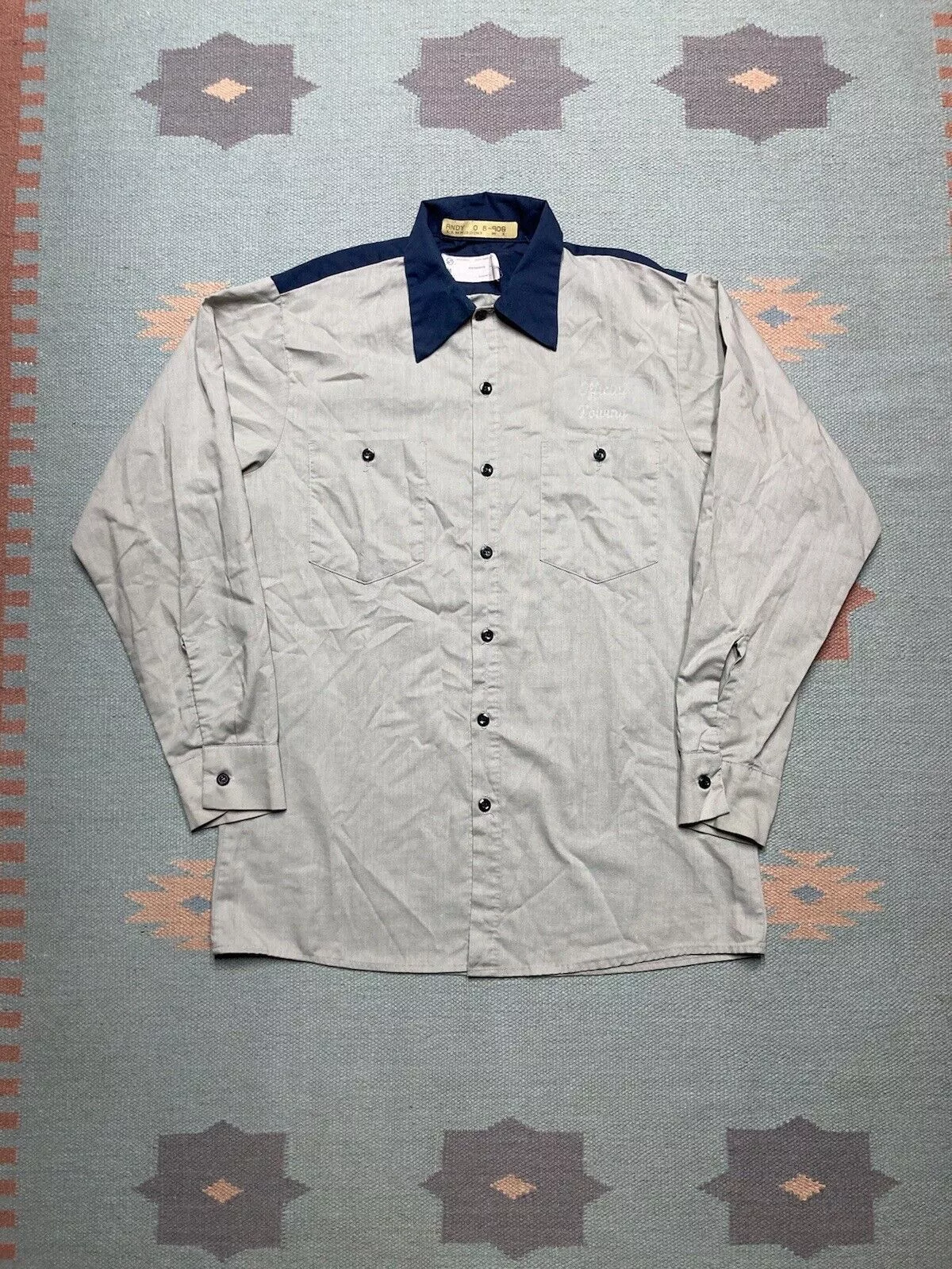 Vintage Long Sleeve T Shirts Vintage VTG 70s work shirt button two tone workwear long sleeve M Multi