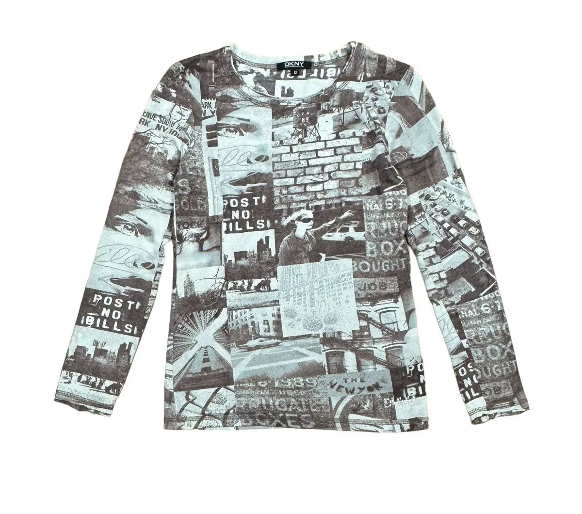 DKNY Blouses DKNY Newspaper Printed Stretch Blouse size 10 Multi