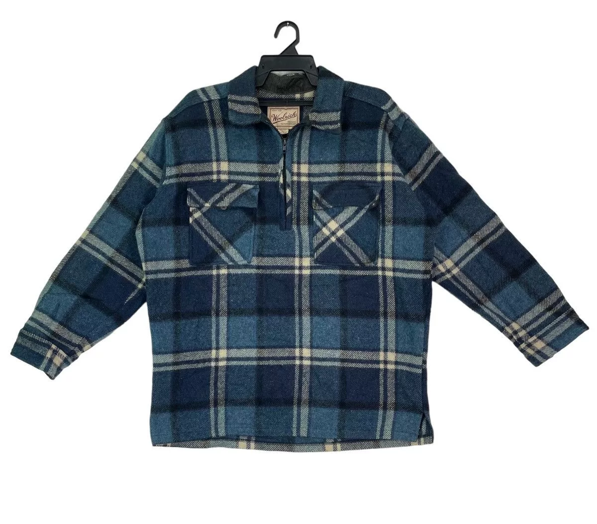 Vintage Light Jackets Vintage × Woolrich Woolen Mills WOOLRICH checkered wool quarter zip pullover shirts jacket Blue