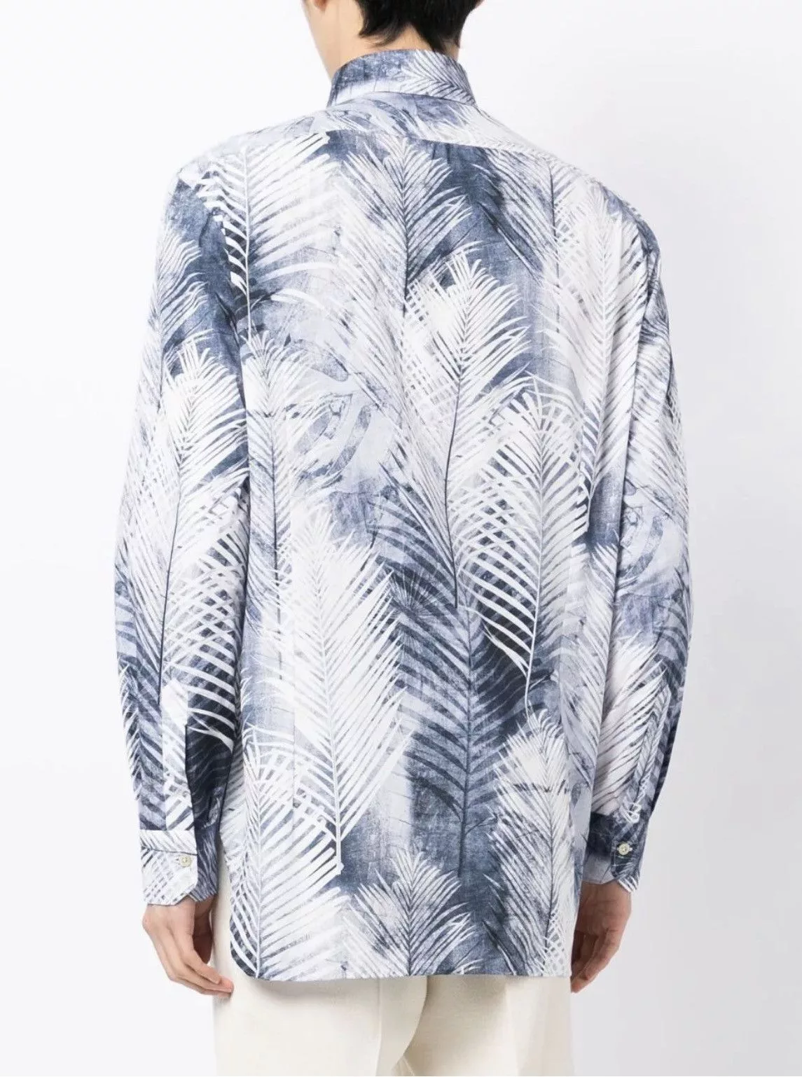 Kiton Shirts Button Ups Kiton Palm Tree Print Button-Up Shirt size 39/15.5 Blue