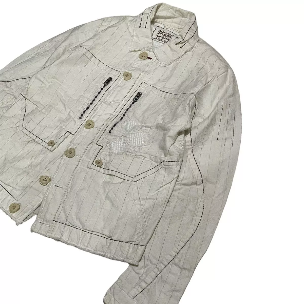 Marithe + Francois Girbaud Denim Jackets Marithe + Francois Girbaud Marithe Francois Girbaud Distressed Jacket White