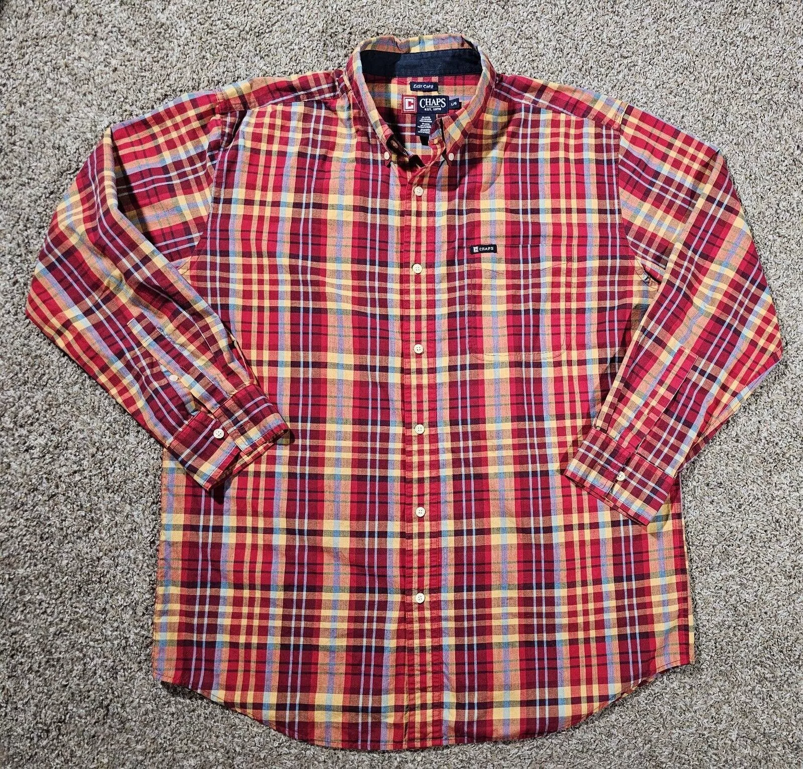 Chaps Shirts Button Ups Chaps Easy Care Mens XL Red Plaid Button Down Long Sleeve