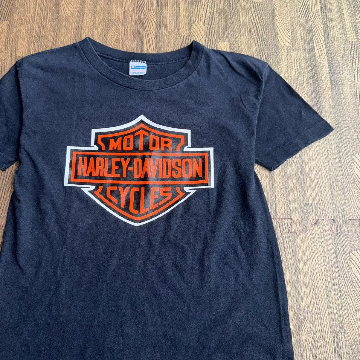 Harley Davidson Short Sleeve T Shirts Harley Davidson × Vintage 1970’s Harley Davidson tee, 3D emblem style Black Streetwear