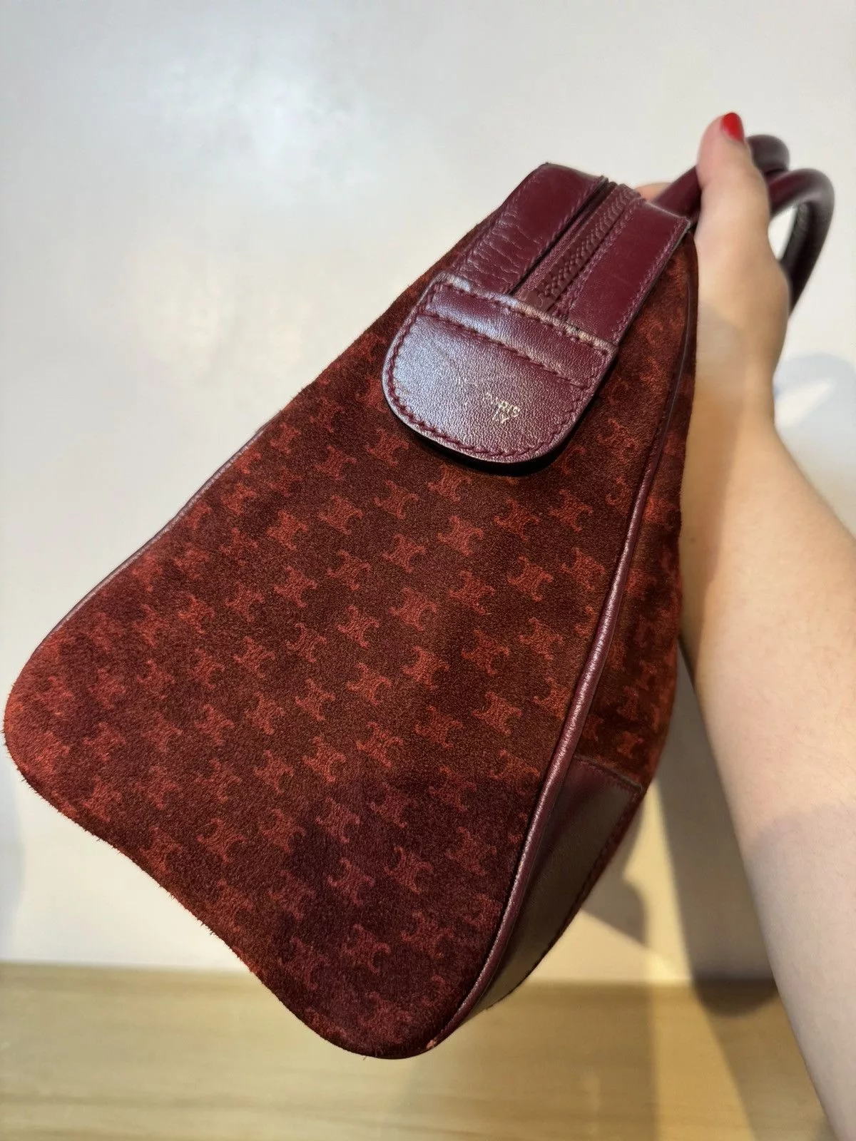 Celine Handle Bags Celine Macadam Handbag Red Suede