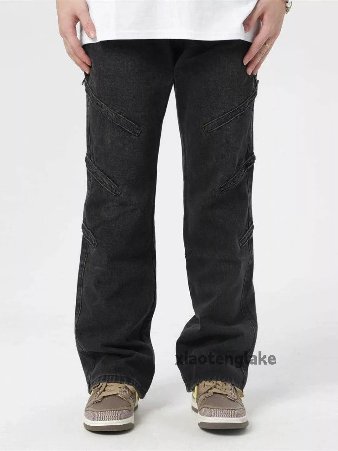 Designer Casual Pants Designer × Japanese Brand × Vintage washed faded zipper punk grunge bootcut jeans Black