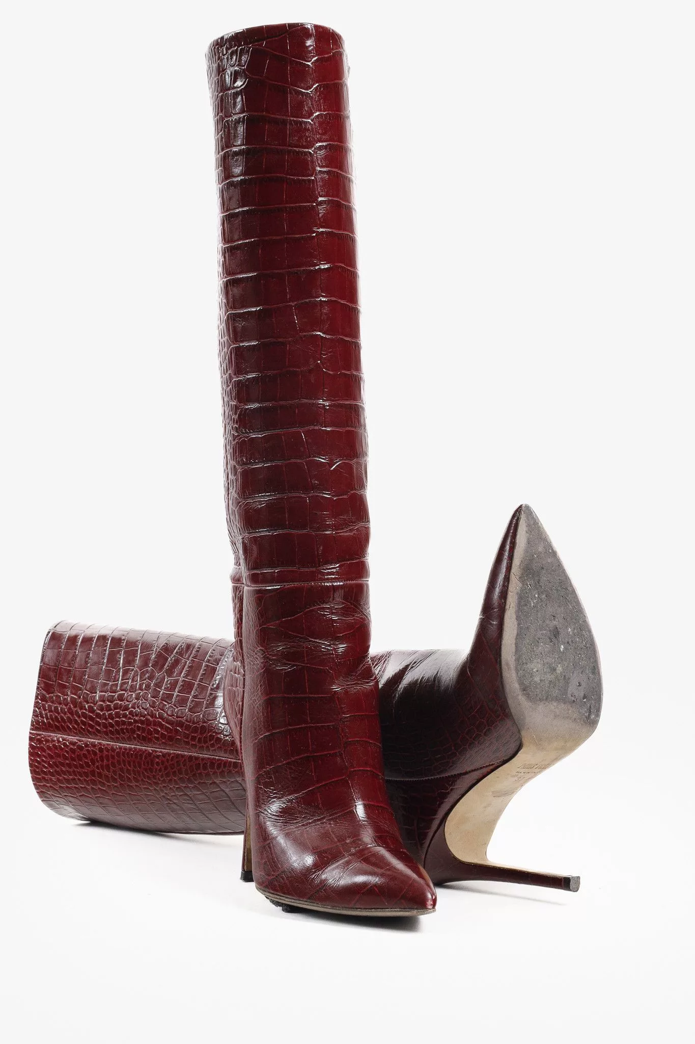 Paris Texas Boots Paris Texas Burgundy Crocodile Embossed Boots Brown