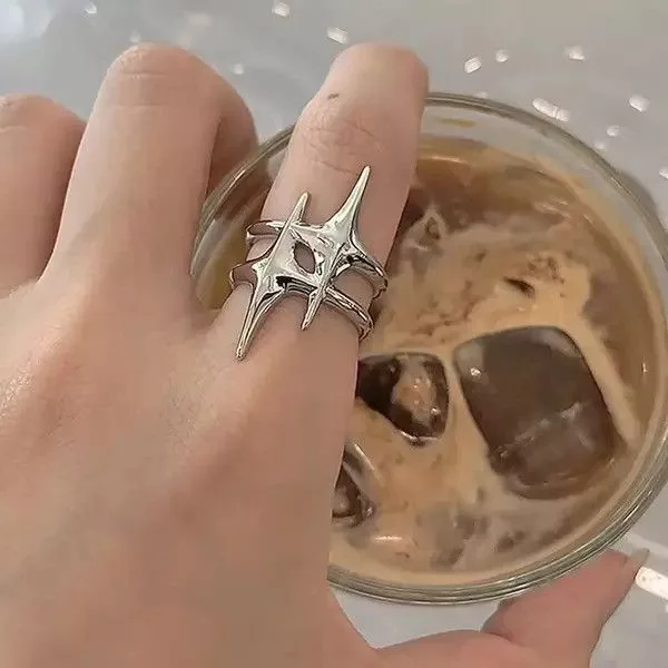 Handmade Jewelry Watches Handmade × Jewelry Abstract Star Ring Silver Slime Modern Punk Art Psychedelic Streetwear