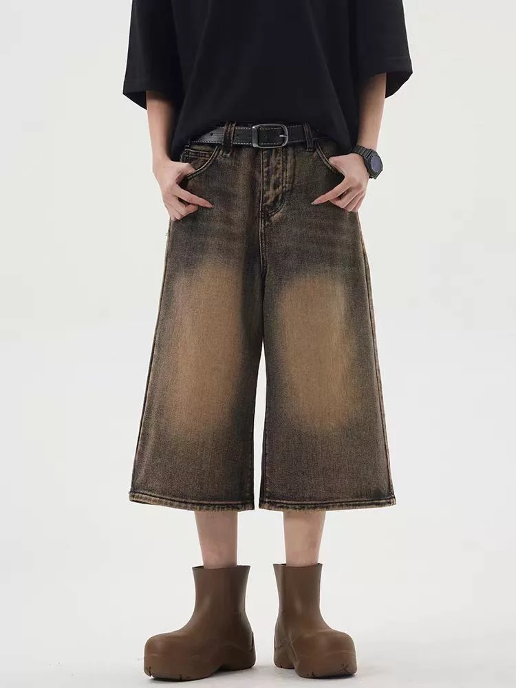 Japanese Brand Shorts Japanese Brand × Jean Vintage wide-leg wasteland style washed loose denim shorts Multi Streetwear
