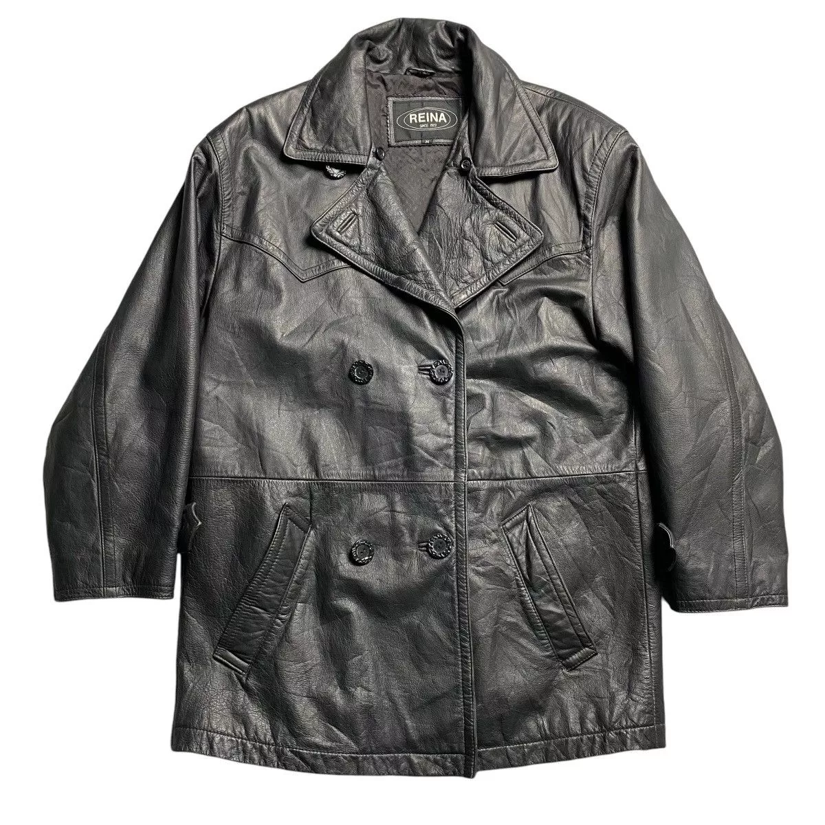 Genuine Leather Leather Jackets Genuine Leather × Vintage Reina Vintage 1973 Cowskin Leather Double Collar Jacket Black Avant-Garde