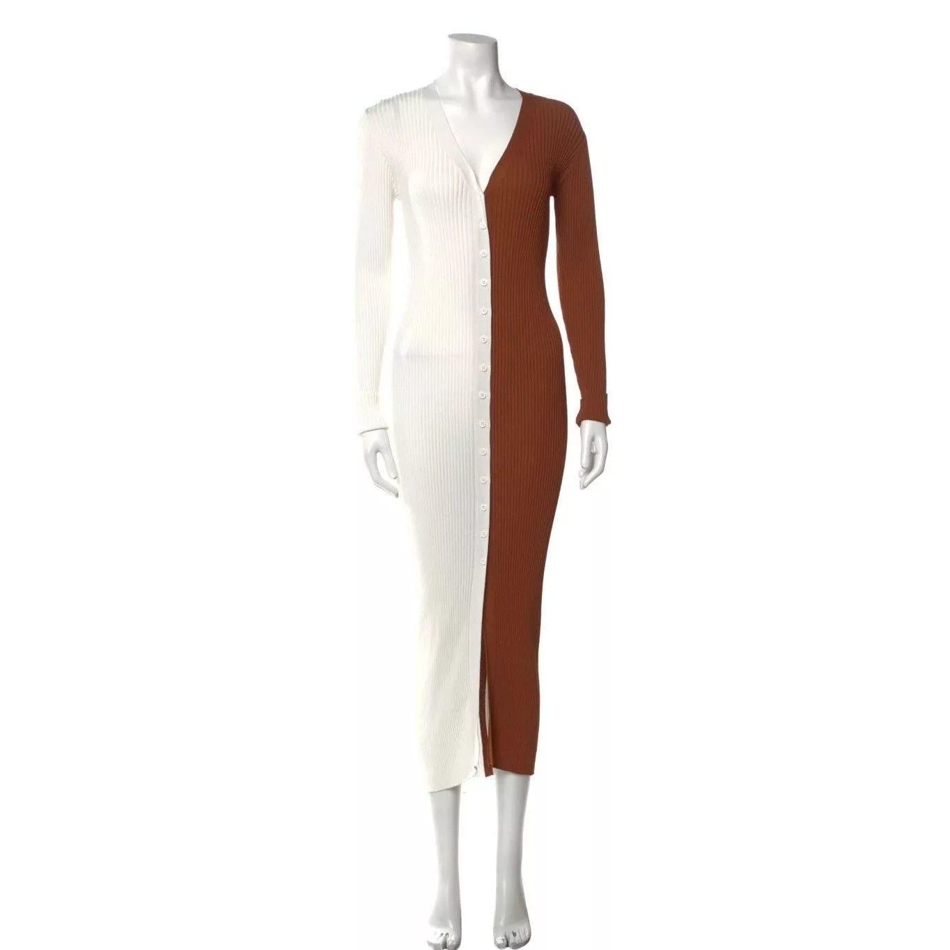 Staud Midi Dresses STAUD Colorblock Pattern Long Dress White